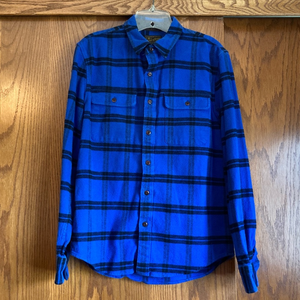 Lucky Brand Royal Blue & Black Plaid Flannel Button-Down Shirt